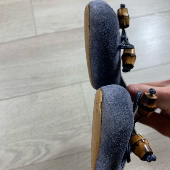 Gucci Blue Suede Bamboo Accent Flats - Picture 9 of 12